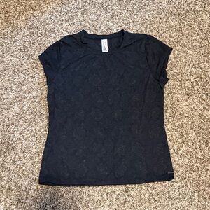 Adore Me Black Floral-Textured Short Sleeve Tee